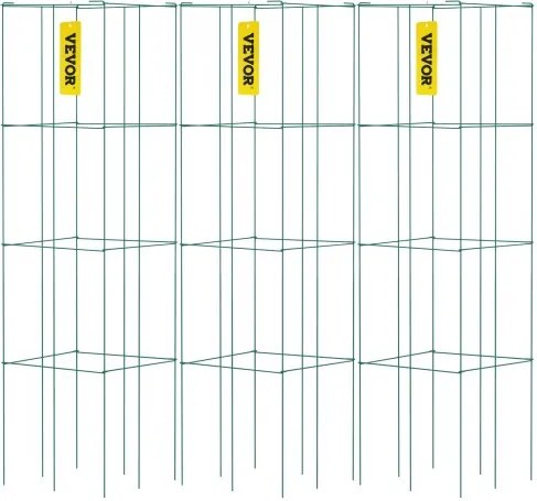 VEVOR Tomatenkooien, 37 x 37 x 100 cm, set van 3 vierkante plantenkooien, robuuste groene tomatentorens van PVC-gecoat staal voor het klimmen van groenten, planten, bloemen en fruit