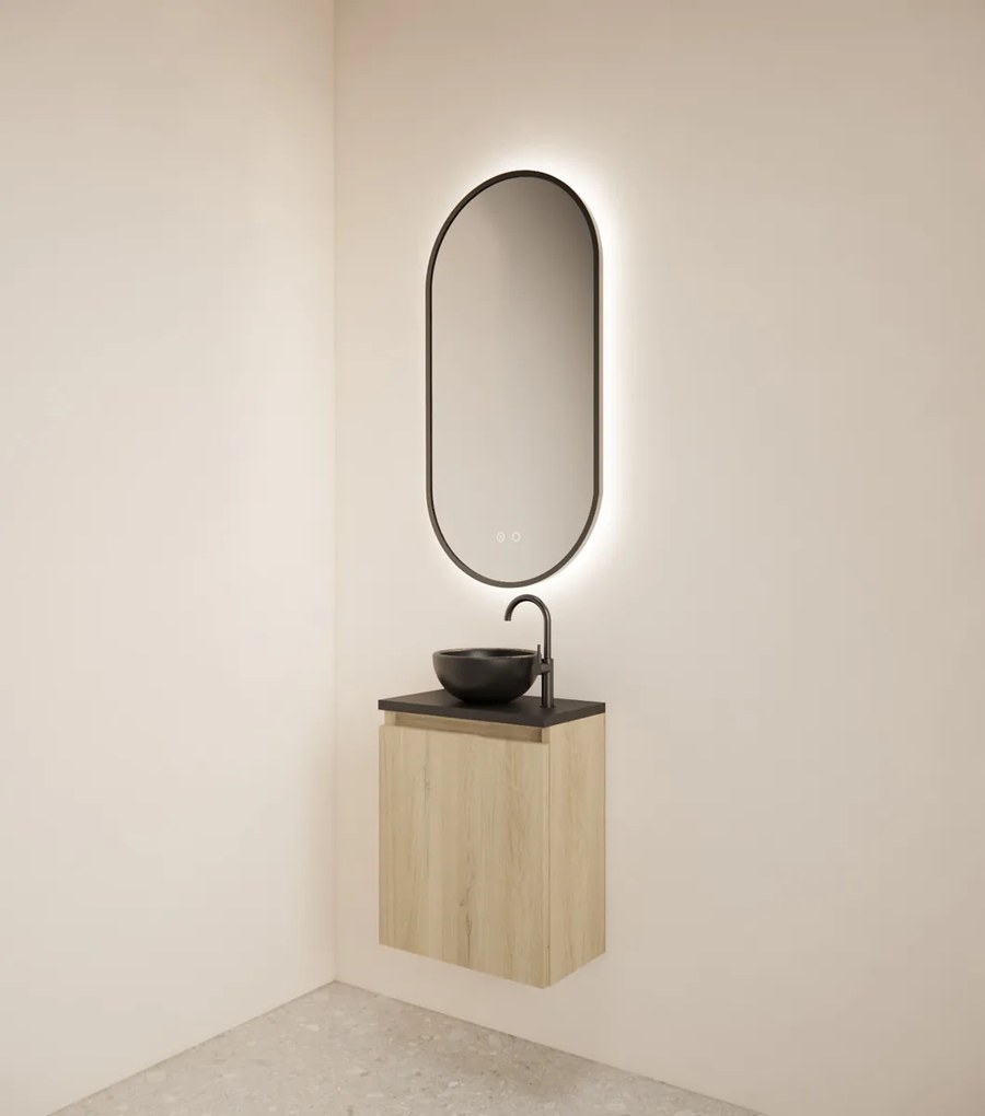 Gliss Design Echo toiletmeubel 40cm evoke eiken met toppaneel zwart mat