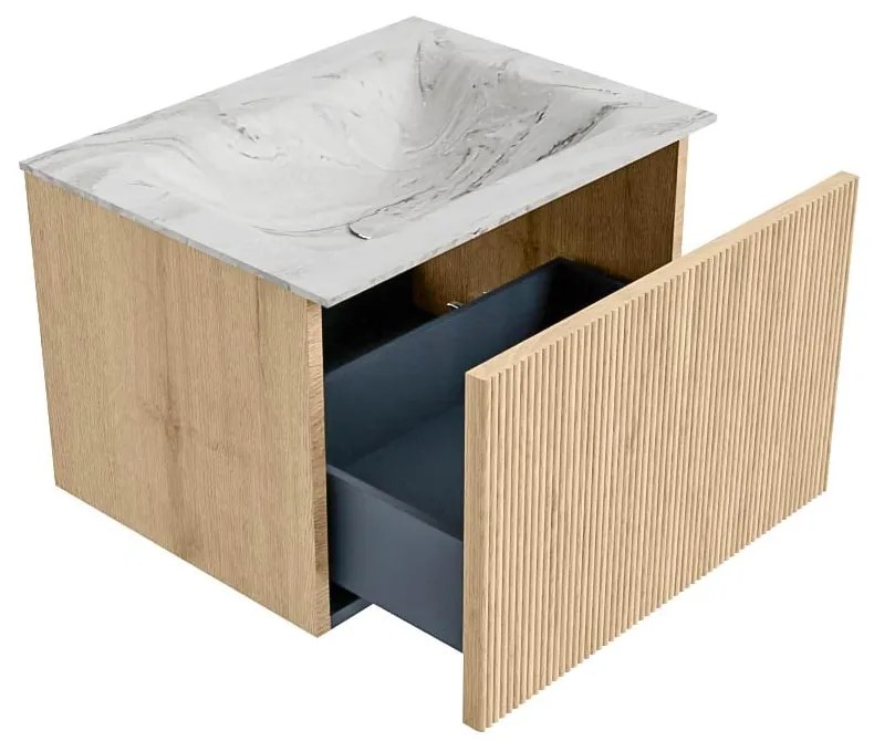 Mondiaz Kurve-dlux 60cm badmeubel oak met 1 lade en wastafel cloud midden 1 kraangat glace
