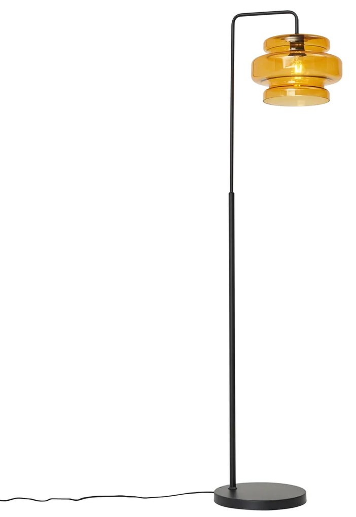 Retro vloerlamp zwart met oranje glas - Denise Retro E27 rond Binnenverlichting Lamp