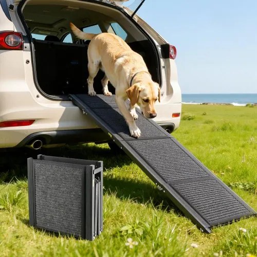 VEVOR Hondenhelling, 160 x 43,2 cm, Opvouwbare hondenhelling voor in de auto voor middelgrote en grote honden tot 113 kg, Hondentrap met antislip vilten tapijt, Draagbare instaphulp voor SUV's en vrachtwagens