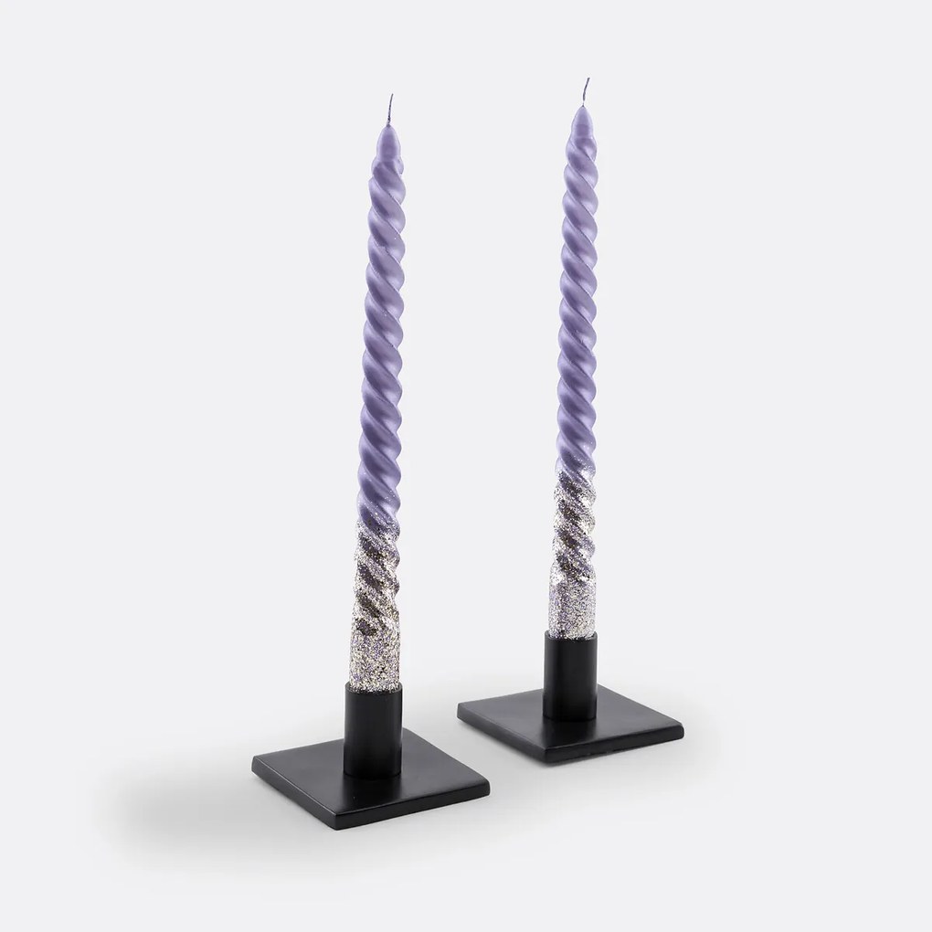 Set van 2 gedraaide kaarsen met glitters, Caspar