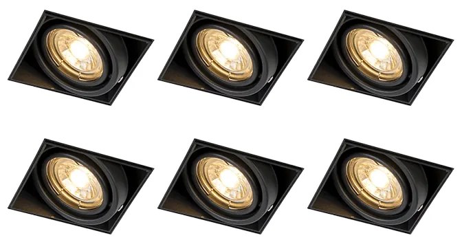 Set van 6 inbouwspots zwart GU10 kantelbaar trimless - Oneon