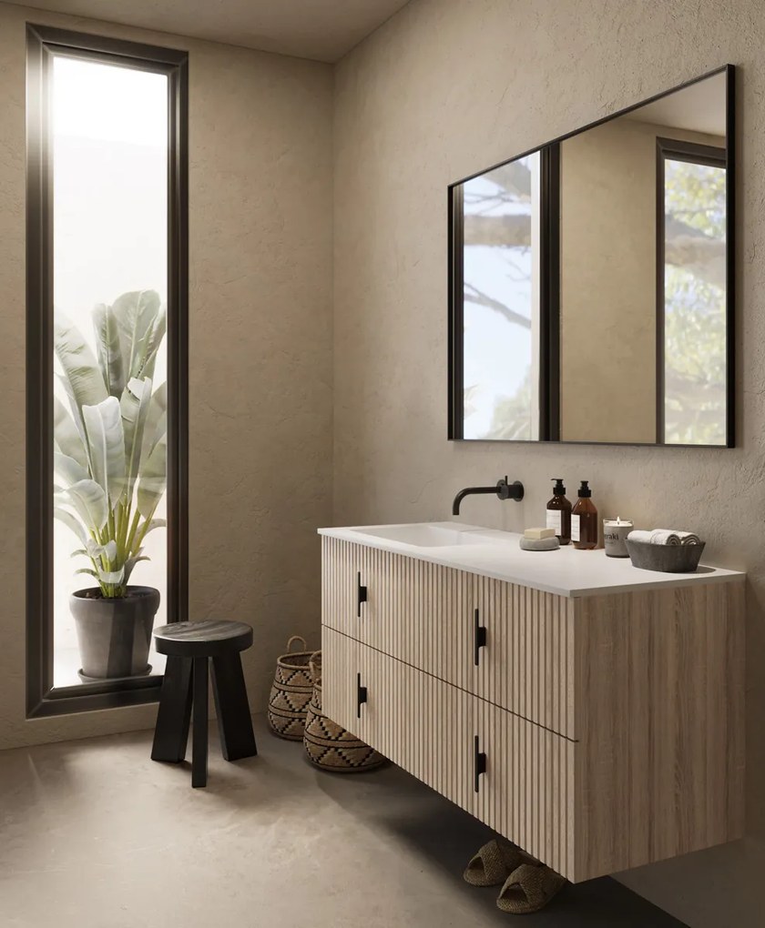Muebles Avila badmeubel ribbelfront 120cm naturel eiken met wastafel links zonder kraangat