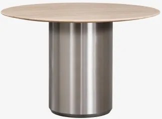 Ronde Eettafel Ø120 Cm Luceida Travertine & Geborsteld Roestvrij Staal - Sklum