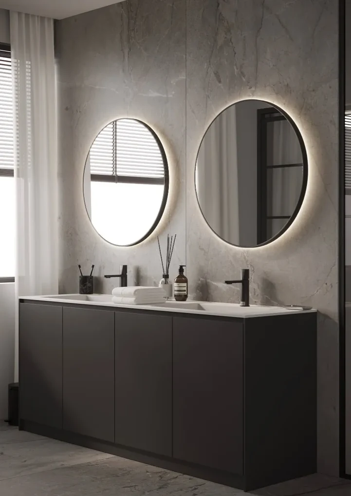 Martens Design Toronto spiegel met LED verlichting, spiegelverwarming en sensor 100cm mat zwart