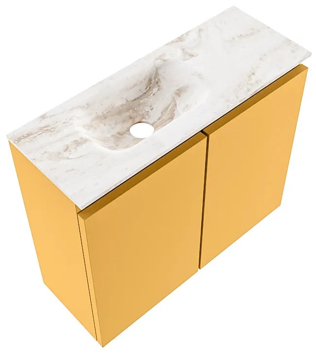 Mondiaz Ture DLux toiletmeubel 60cm ocher met wastafel frappe links met kraangat