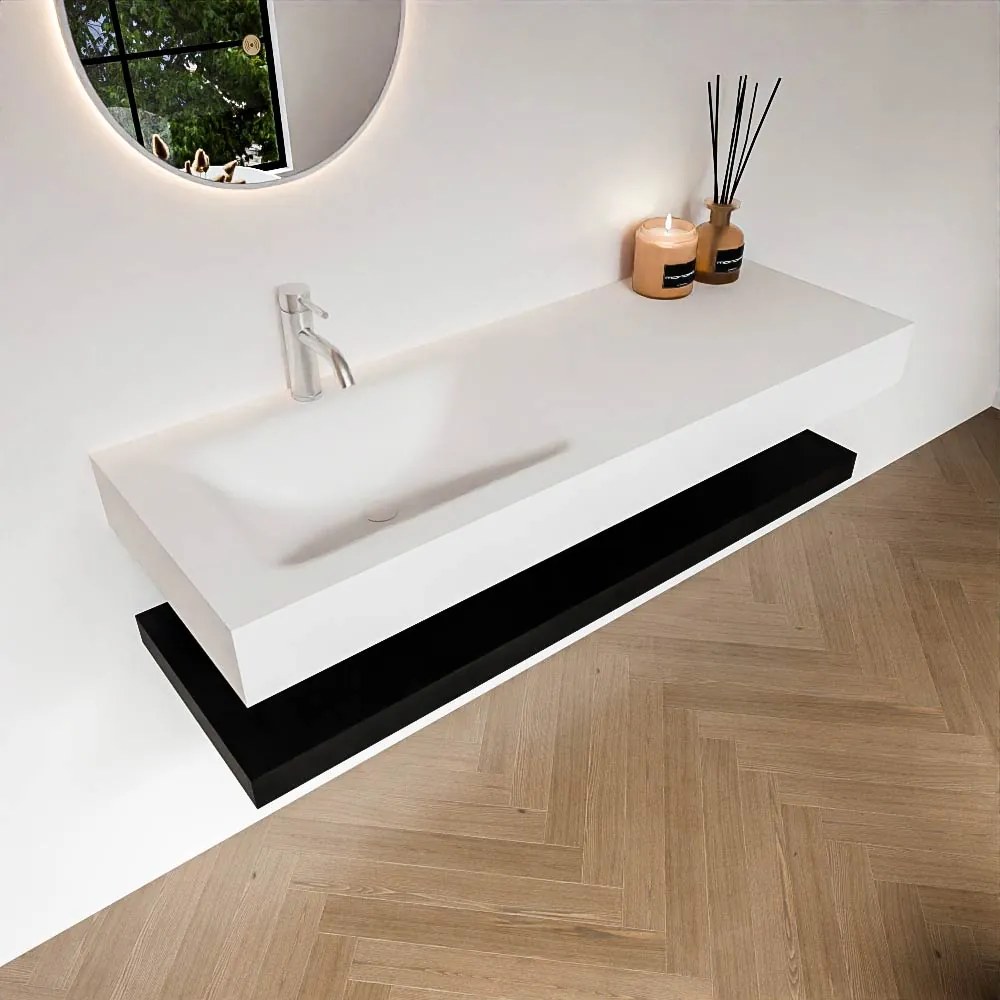 Zaro Alan badmeubel 130cm met planchet urban en vrijhangende wastafel cloud links 1 kraangat talc