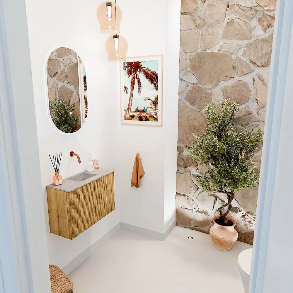 Mondiaz Joya DLux 60cm toiletmeubel oak met wastafel faye midden zonder kraangat glace