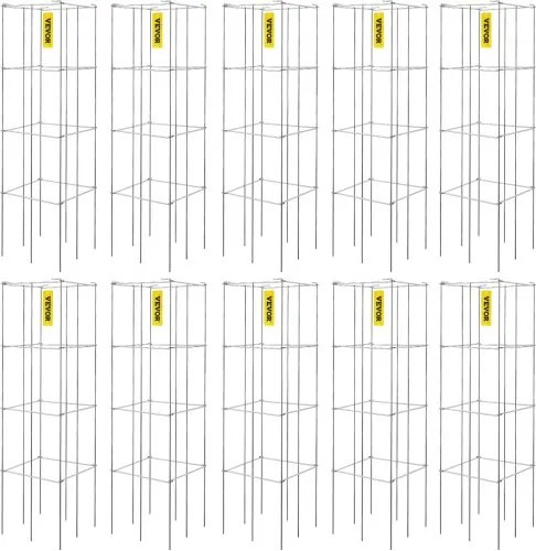 VEVOR Tomatenkooien, 30 x 30 x 117 cm, set van 10 vierkante plantenkooien, robuuste zilveren, met PVC gecoate stalen tomatentorens voor het klimmen van groenten, planten, bloemen en fruit