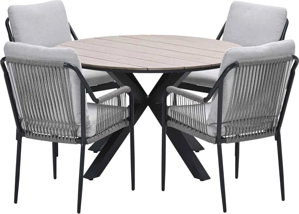 Garden Impressions Stevie tuinset 5-delig taupe - Tulli tuintafel Ø122x75 cm - light teak vironwood