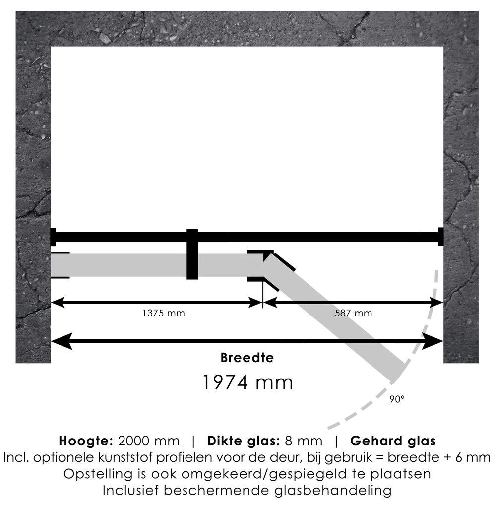 Brauer JC profielloze nisdeur 200cm met 60cm deur gekoppeld gunmetal geborsteld