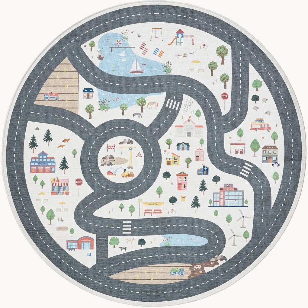 Rond kindervloerkleed Linus, wasbaar