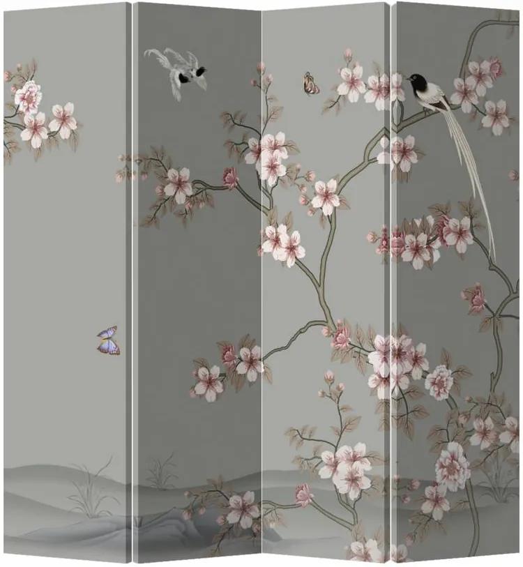 Fine Asianliving Chinees Kamerscherm Oosters Scheidingswand B160xH180cm 4 Panelen Licht Roze Sakura