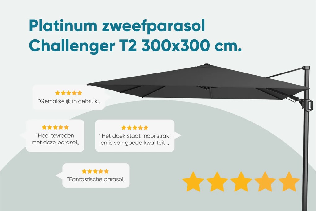 Platinum Challenger Zweefparasol T2 3x3 m - Olijf met voet en hoes