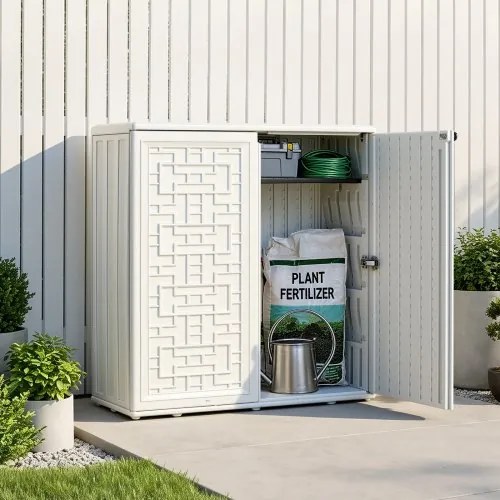 VEVOR Tuinschuur, Gereedschapsschuur, Tuinhuis, Opbergkast 85x33x85 cm, voor Garage, Terras, Tuin, met Verstelbare Plank &amp; Afsluitbare Deur, HDPE-hars, Waterdicht, Draagvermogen tot 32 kg