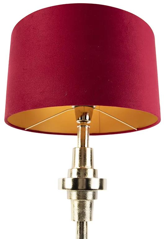 Art Deco tafellamp met velours kap rood 35 cm - Diverso Art Deco E27 cilinder / rond Binnenverlichting Lamp