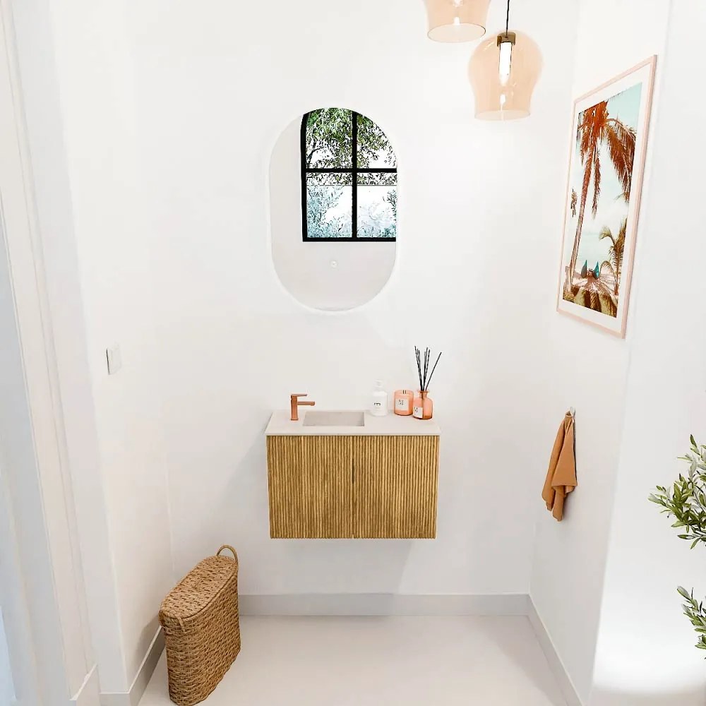 Mondiaz Joya DLux 60cm toiletmeubel oak met wastafel faye links 1 kraangat meli
