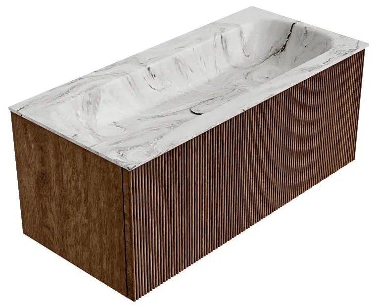 Mondiaz Kurve-dlux 100cm badmeubel walnut met 1 lade en wastafel big medium midden 1 kraangat glace