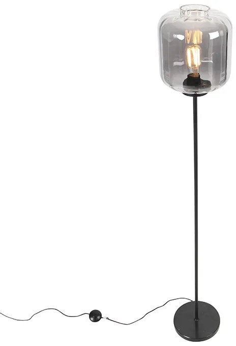 Design vloerlamp zwart met smoke glas - Qara