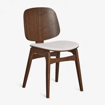 Canada Houten Eetkamerstoel Donker Hout & Stof Chenille Beige – Crème - Sklum