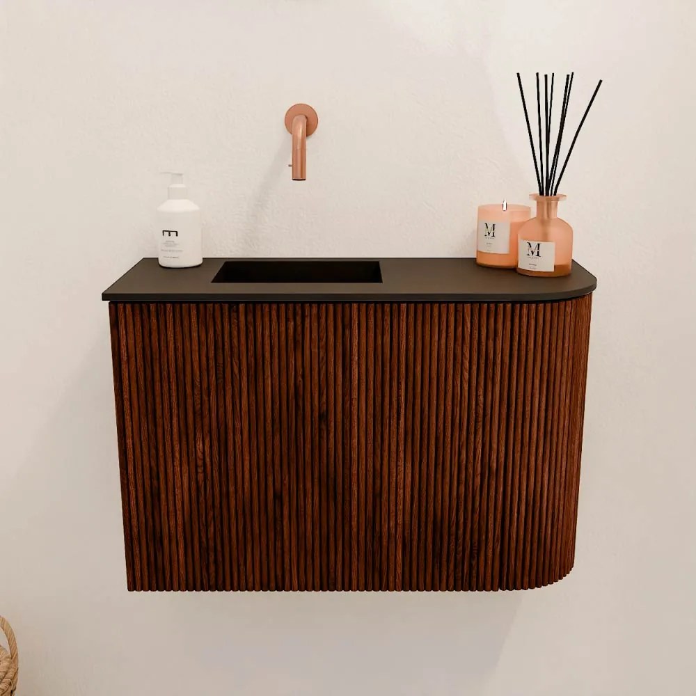 Mondiaz Joya 60cm toiletmeubel ronding rechts ruby met wastafel faye links zonder kraangat urban
