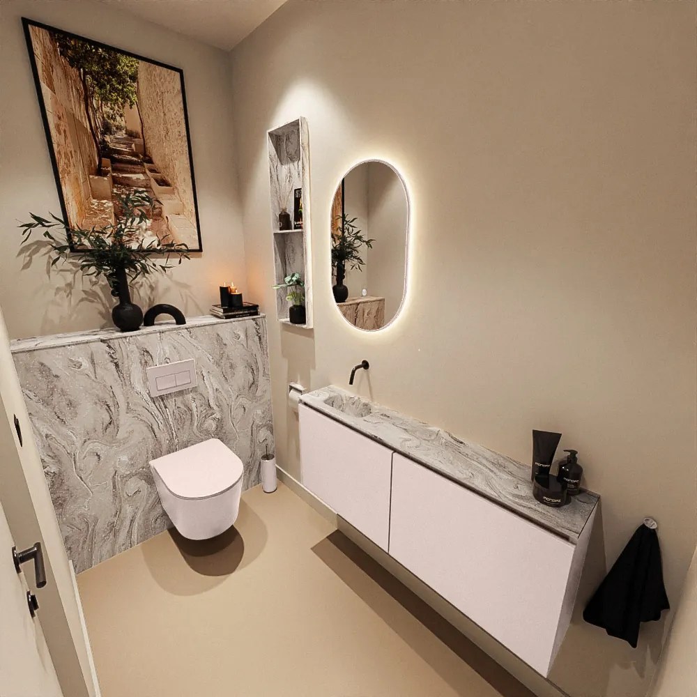 Mondiaz Ture DLux toiletmeubel 120cm rosee met wastafel glace links zonder kraangat