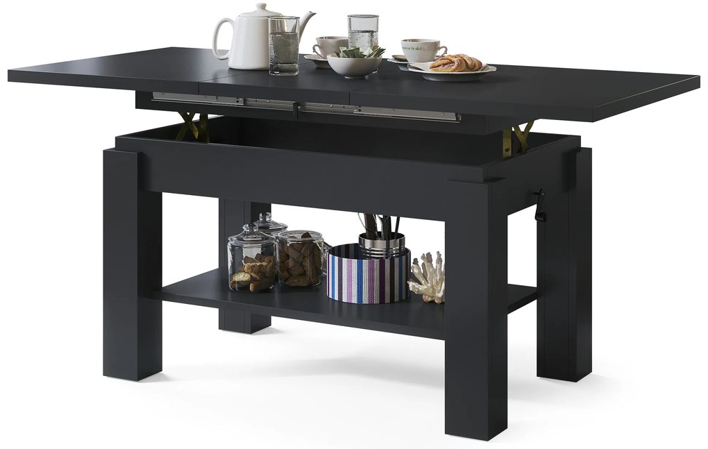 ASTORIA zwart mat, opklapbare salontafel