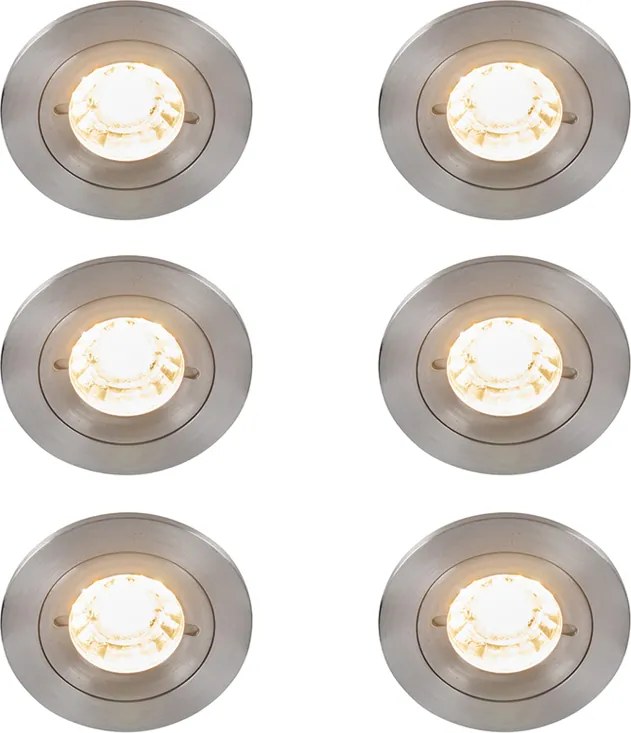 Set van 6 moderne inbouwspots staal rond IP44 - Xena