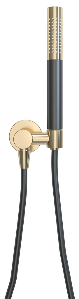 Mueller Gold staafhanddoucheset met wandaansluitbocht mat zwart met messing geborsteld