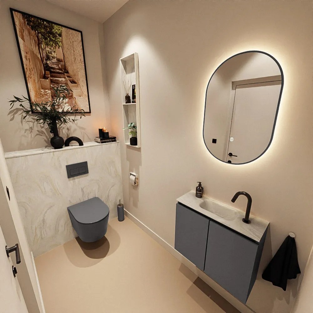 Mondiaz Ture DLux toiletmeubel 60cm dark grey met wastafel ostra midden met kraangat