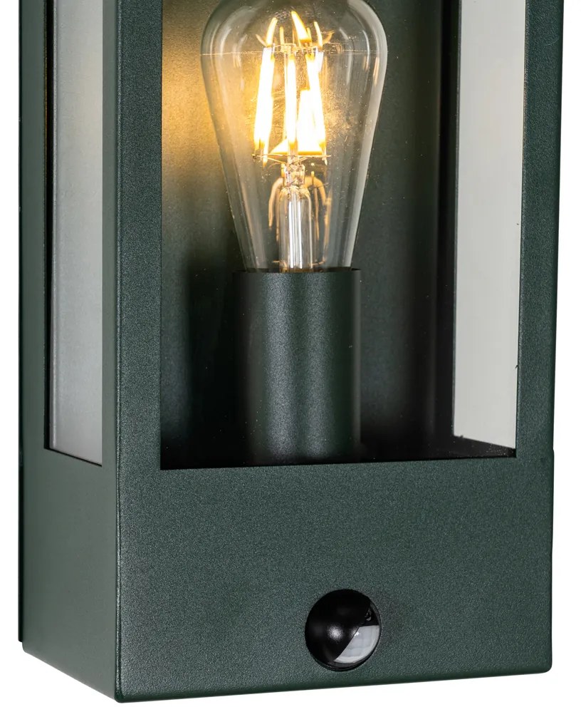 Buiten wandlamp donker groen met bewegingsmelder IP44 - Rotterdam Industriele / Industrie / Industrial E27 IP44 Buitenverlichting