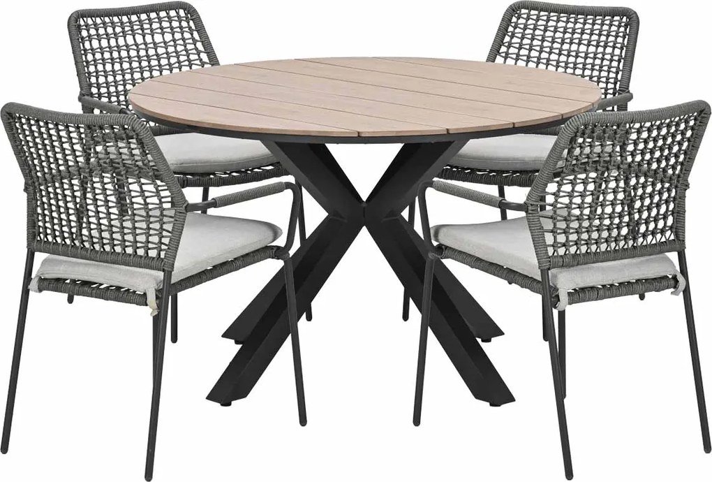 Garden Impressions Natas tuinset grijs 5-delig - Tulli tuintafel light teak look Ø122 cm