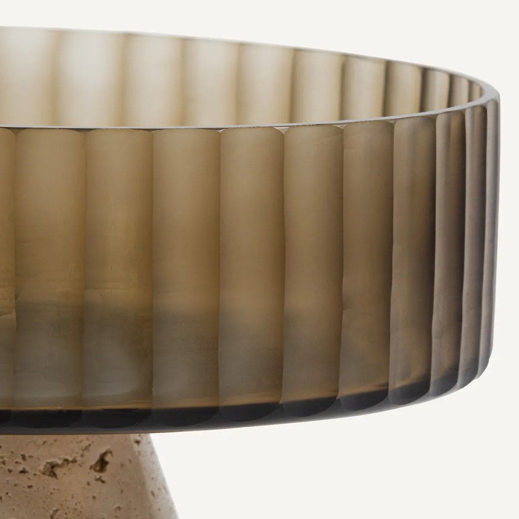 Schaal op voet in glas en travertijn, Trapani