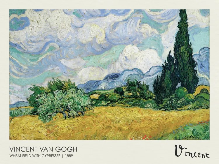 Kunstreproductie Wheatfield with Cypresses, 1889, Vincent van Gogh