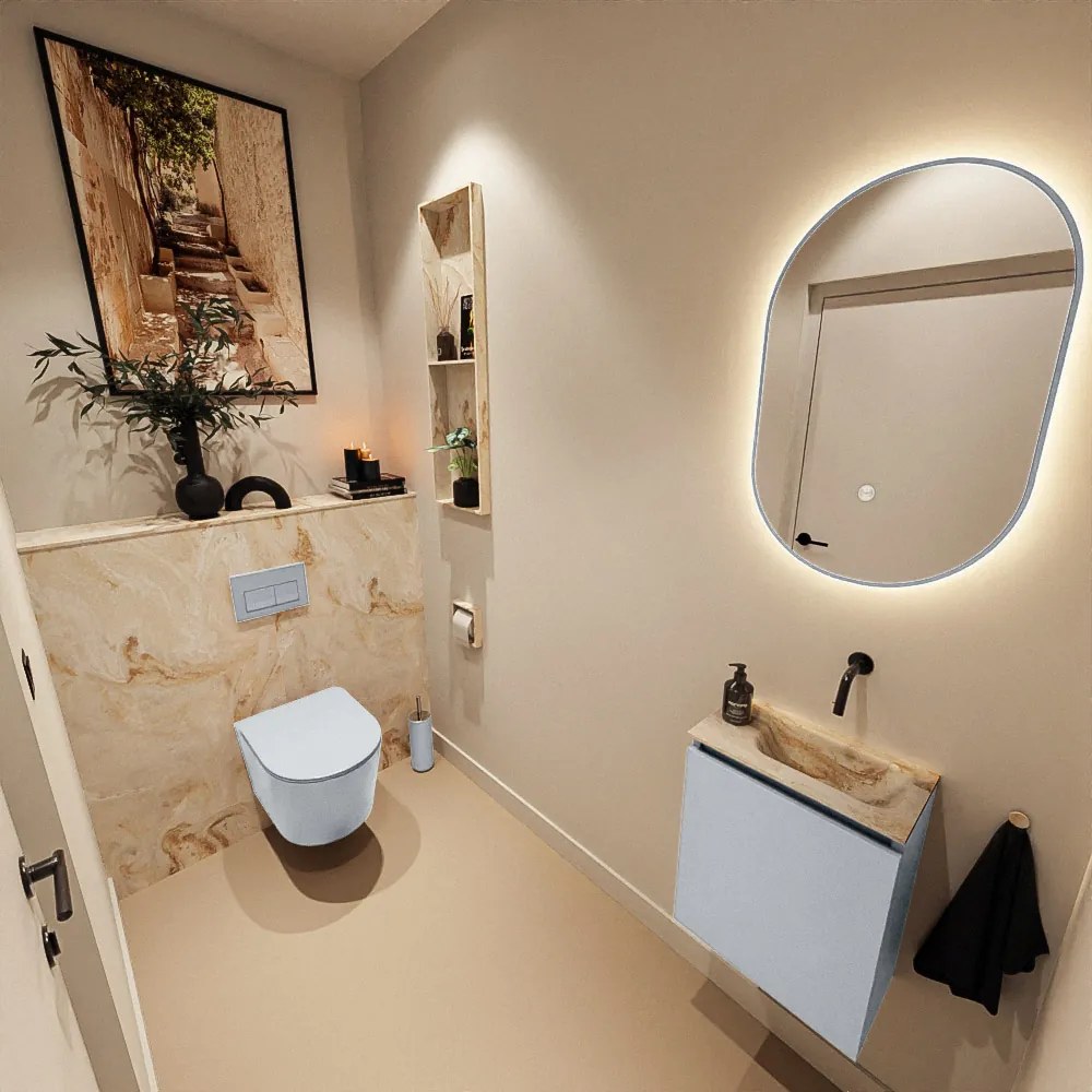 Mondiaz Ture DLux toiletmeubel 40cm clay met wastafel frappe rechts zonder kraangat