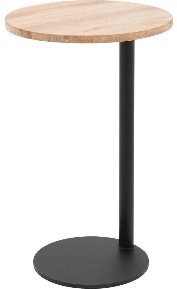 Goossens Nachtkastje Runt, Voet rond metaal ral 9005 zwart, blad massief eik