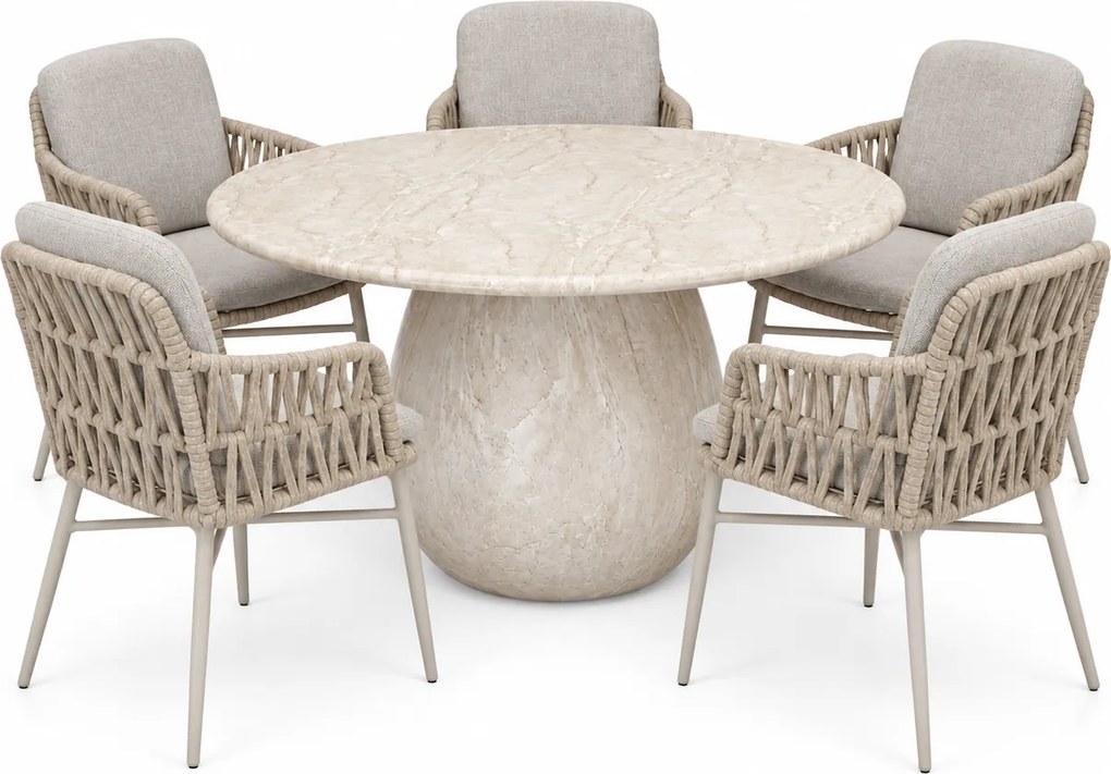 Luxor Dante dining tuinset 140xH75 cm 6 delig latte polystone marmerlook