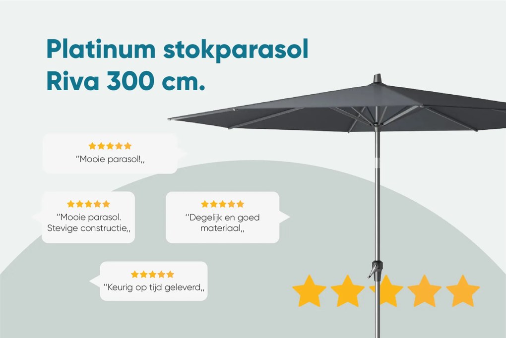 Platinum Riva stokparasol 3 m. rond - Light Grey met voet en hoes