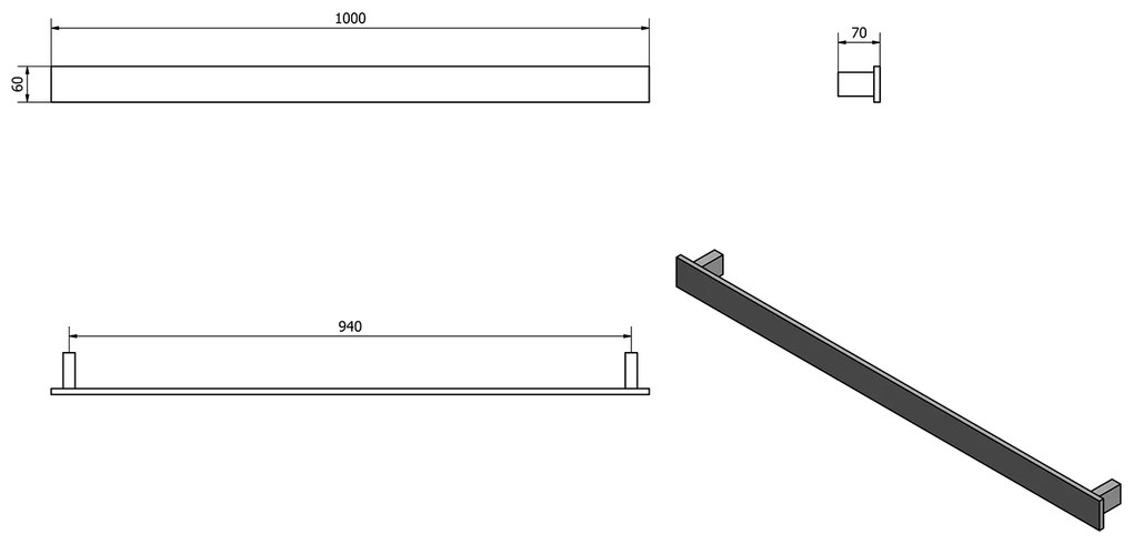 Sapho Patron handdoekhouder 100cm mat zwart