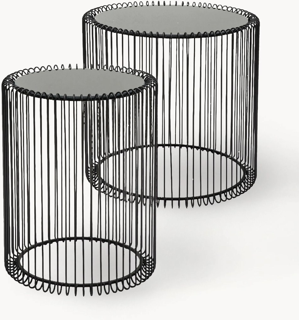 Metalen bijzettafels Wire met glazen tafelblad, 2-delig