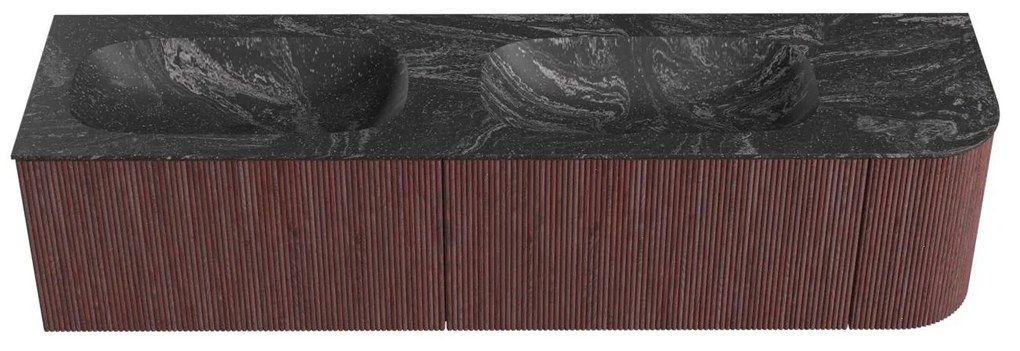 Mondiaz Kurve-dlux 175cm badmeubel ronding rechts ruby met 2 lades en 1 deur en wastafel stor small dubbel/links zonder kraangat lava