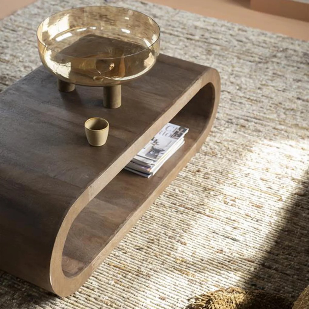 Ovale Salontafel Gebogen Hout - 130 X 60cm.