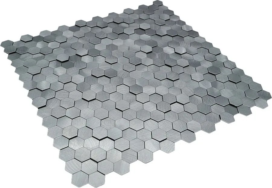 Zelfklevende Mozaïektegels Metaal | Mini Hexagon 3D Grijs | 29,8×30,7 cm | Keuken, Bad & WC