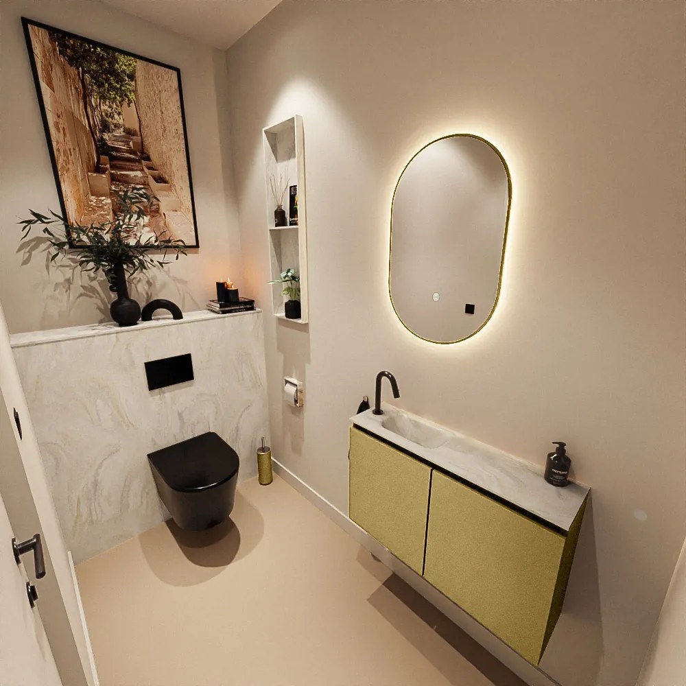 Mondiaz Ture DLux toiletmeubel 80cm oro met wastafel ostra links met kraangat