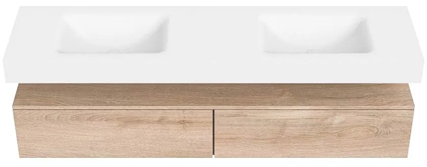 Zaro Alan badmeubel 180cm washed oak 2 lades met vrijhangende wastafel cloud dubbel 2 kraangaten talc
