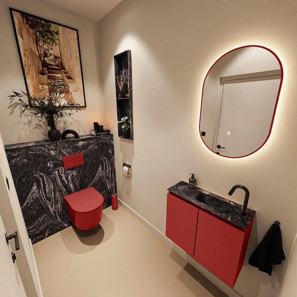 Mondiaz Ture DLux toiletmeubel 60cm fire met wastafel lava rechts met kraangat