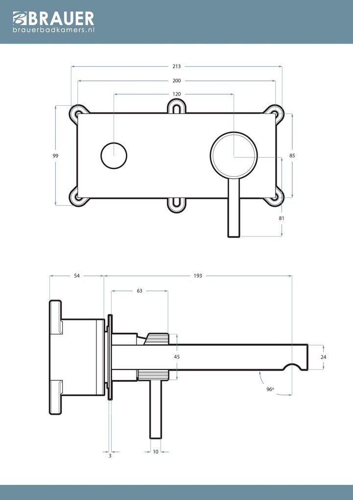 Brauer Stripe inbouw wastafelkraan ColdStart met rechte uitloop en rozetten model A1 chroom