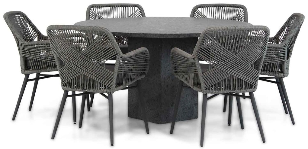 Tuinset Ronde Tuintafel 6 personen 140 cm Rope Grijs Lifestyle Garden Furniture Advance/Graniet