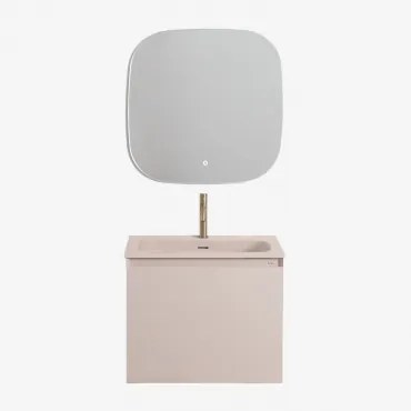 Macrae Zwevend Houten Badkamermeubelset Met Geïntegreerde Wastafel Beige – Linnen & Vierkant Led En Anticondens 75x75 Cm Riben - Sklum